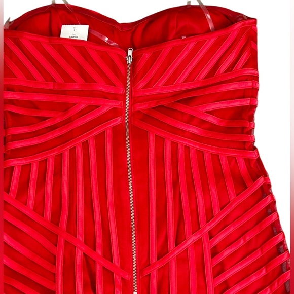NWT Cache Vibrant Red Sexy Strapless Piped Seaming Dress Sz 4 - Picture 3 of 9